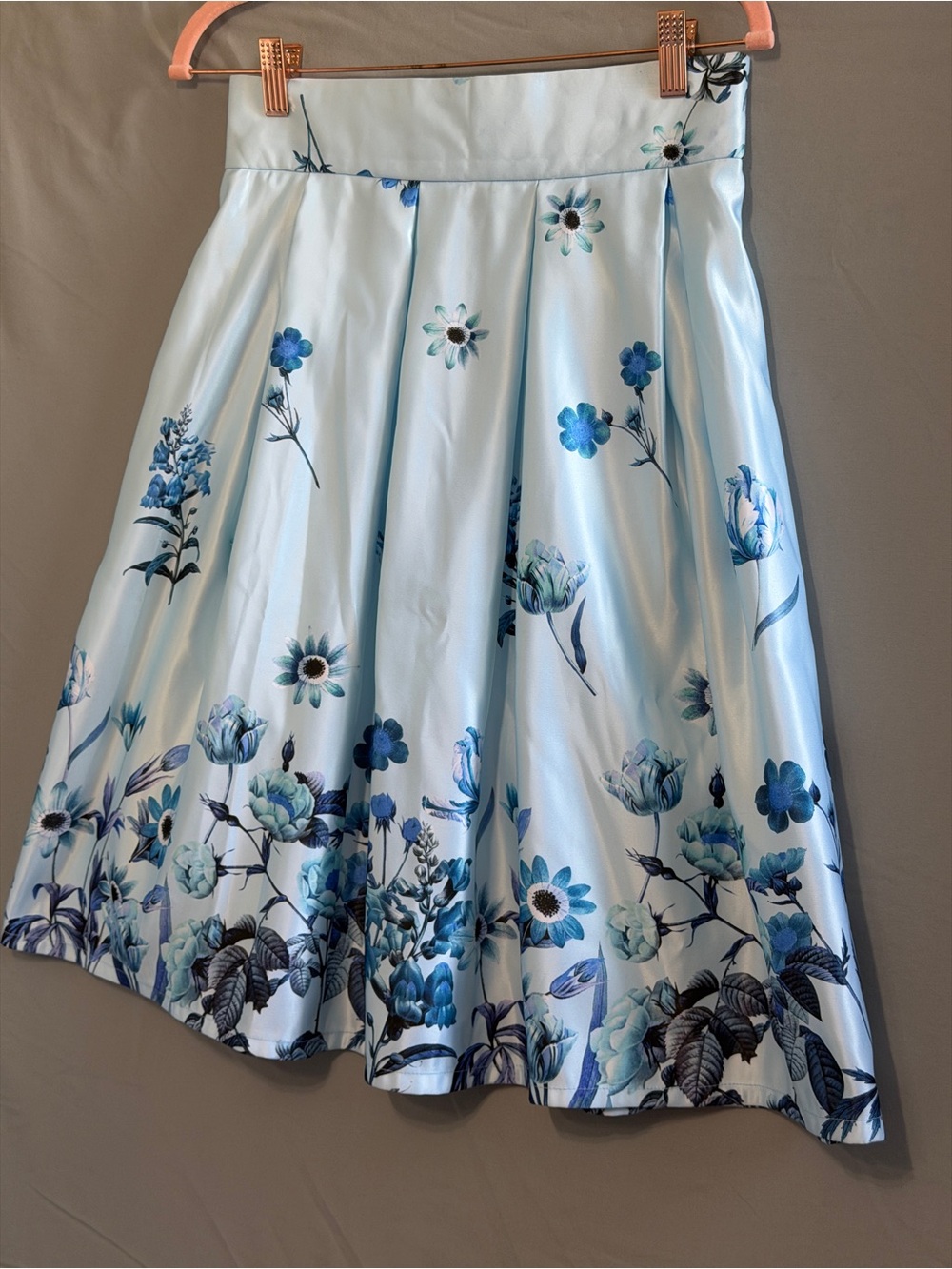 Glare Womens A-line Floral Pin Up Skirt Size M Blue Pleated Church Swing Dance - Picture 2 of 4